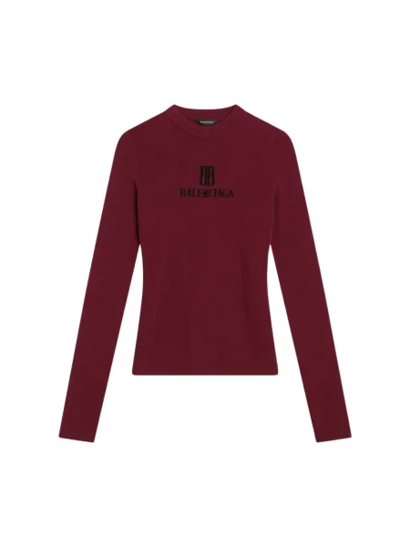 Lniany top Balenciaga z okrągłym dekoltem czerwony