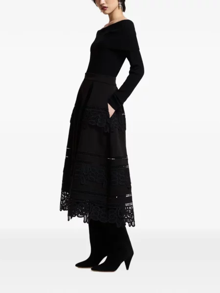 Fustă midi Essentiel Antwerp din dantelă negru