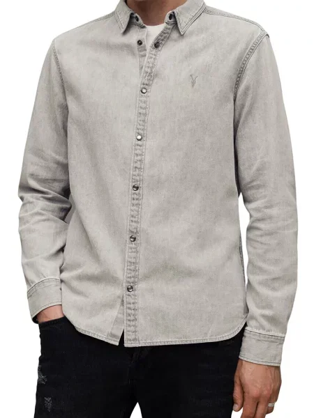 Jeans srajca AllSaints GLEASON LS SHIRT siva