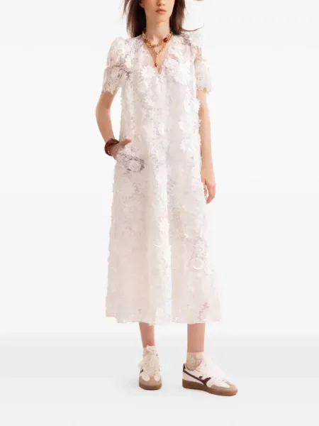 Rochie midi Gemy Maalouf cu model floral până la genunchi de costum alb