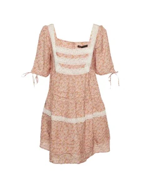 Rochie mini Maje cu model floral cu imagine din dantelă roz
