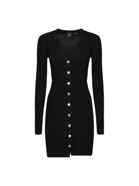 Sukienka Pinko wełniana prążkowana czarna