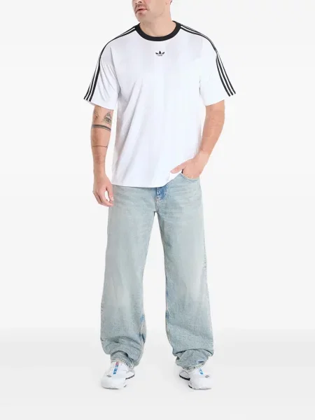 Футбол тениска с дълъг ръкав Adidas на райета мъниста бяло