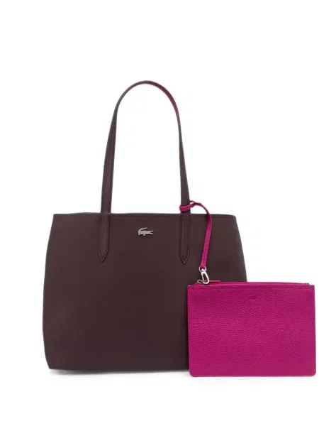 Reversibil geantă shopper Lacoste cu autograf maro