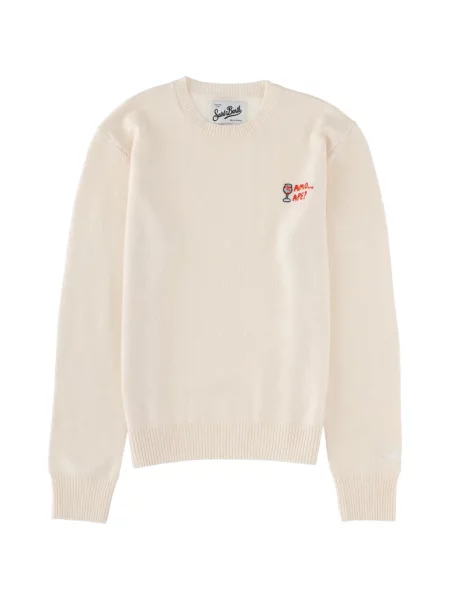 Pulover Mc2 Saint Barth cu broderie cu decolteu în U alb