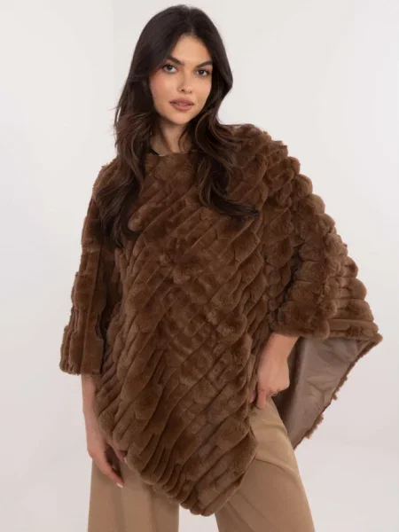 Ponczo Wool Fashion Italia wełniane brązowe