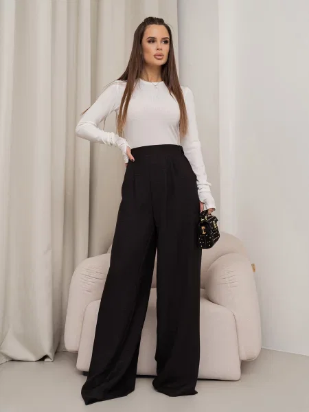 ISSA Plus Штани палаццо Льон/бавовна чорний