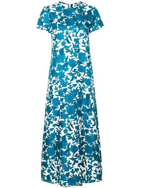 Rochie maxi La Doublej cu model floral cu imagine de costum albastru