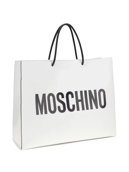 Geantă shopper Moschino din piele cu imagine alb