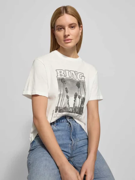 T-shirt z nadrukiem z napisem Anine Bing beżowa