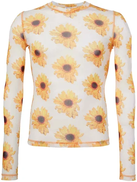 Top Jw Anderson cu model floral cu imagine transparente alb