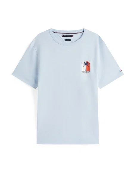 TOMMY HILFIGER Tricou PALM TREE albastru deschis / ombră / verde pin alb