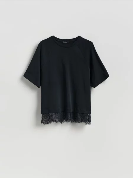 Reserved Tricou cu dantelă negru