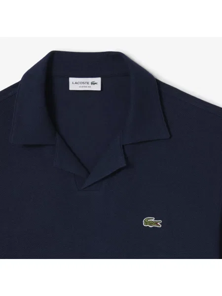 Lacoste Bawełniano-Lniana Koszulka Polo O Kroju Classic Fit granatowy