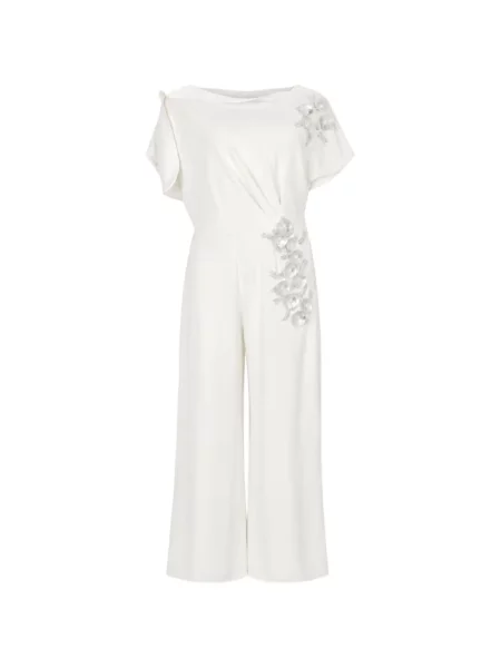 Scurt salopetă Loodyana cu broderie cu model floral alb