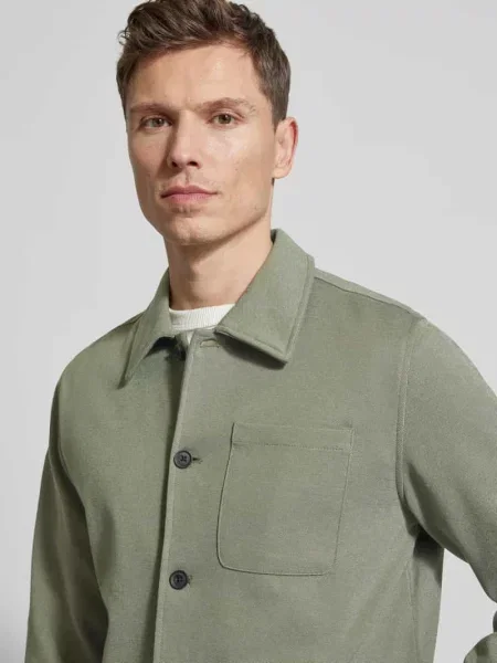 Kurtka koszulowa w kroju relaxed fit z brustaszą Lindbergh oliwkowa