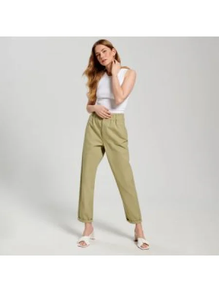 Sinsay Džíny high waist paperbag zelená