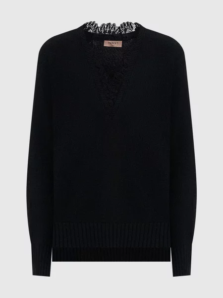 Пуловер з вовною ангори з мереживом Twinset чорний