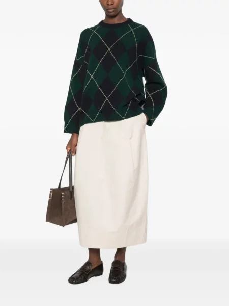 Lung pulover Beyou cu model argyle verde