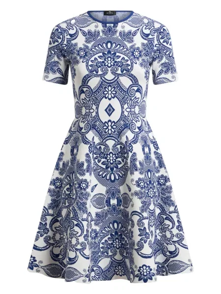 Mała sukienka mini Etro żakardowa garniturowa niebieska