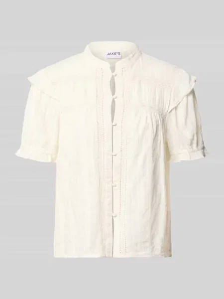 Bluzka o kroju regular fit ze stójką i szydełkową koronką Jake*s Casual biała