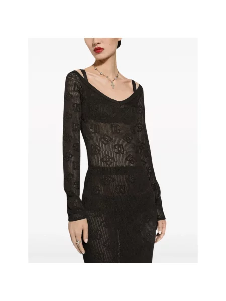 Sukienka ołówkowa Dolce And Gabbana żakardowa z logo czarna