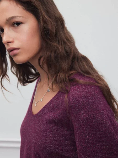 Melanżowy sweter z dekoltem w serek fuksja Teen L MANGO TEEN