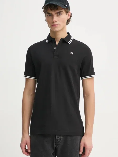 Тениска с яка G-Star Raw с изчистен дизайн черно