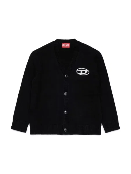 Diesel kardigán detský s prímesou vlny KLABO CARDIGAN OVER KNITWEAR čierna