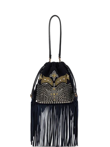 Geantă bucket Etro cu franjuri mini albastru