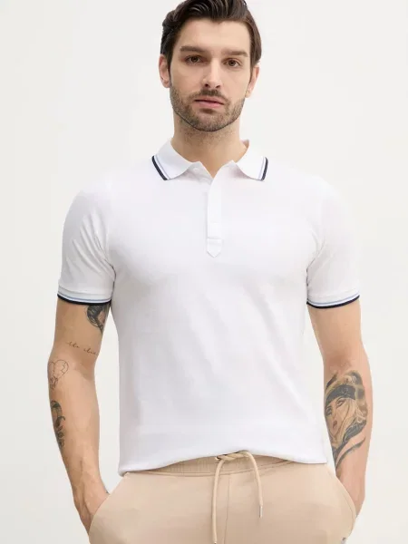 Тениска с яка Lindbergh с изчистен дизайн бяло