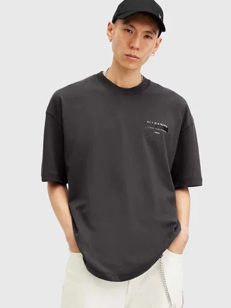 Majica AllSaints REDACT SS CREW za muškarce s tiskom crna