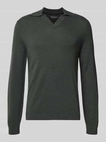 Sweter z dzianiny o kroju regular fit z mieszanki bawełny i żywej wełny Marc O'polo zielony