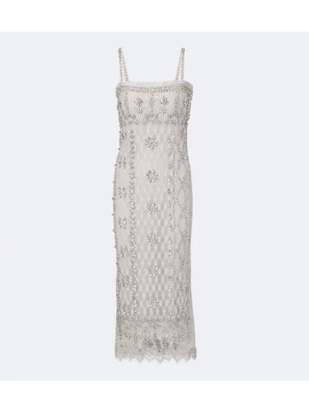 Rochie de cocktail Costarellos din dantelă cu mărgele gri