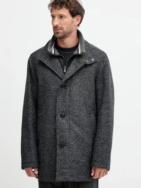 BOSS palton de lână gri negru
