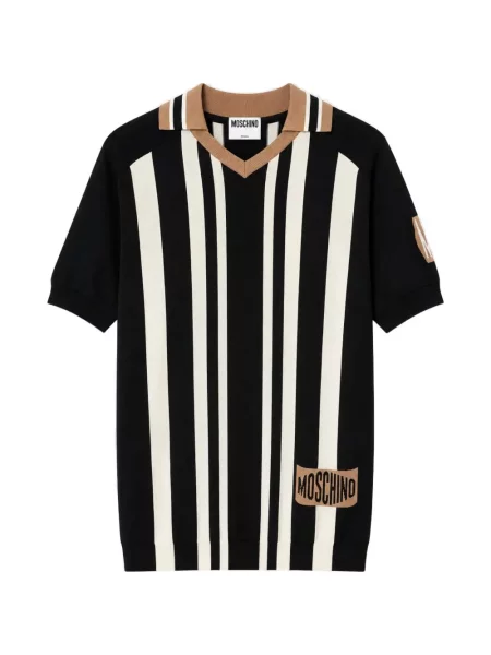 Koszulka polo Moschino w paski z logo czarna