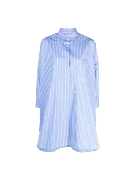 Sukienka koszulowa Jil Sander w paski z paskiem niebieska