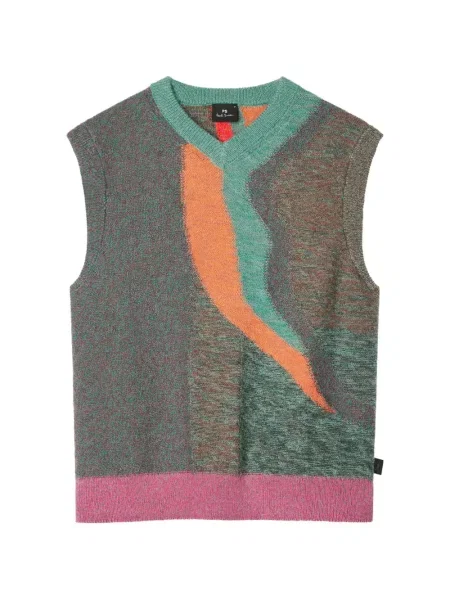 Vestă Ps Paul Smith tricotate cu decolteu în V cu imprimeu abstract gri