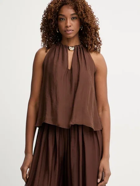 Top z jedwabiu Haveone brązowy