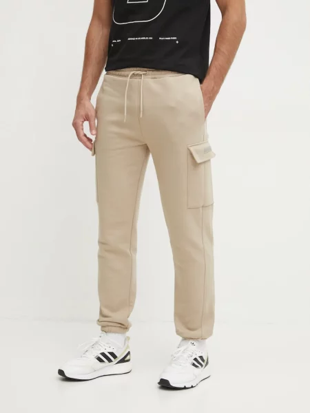 Спортен панталон Guess KEID с изчистен дизайн бежово