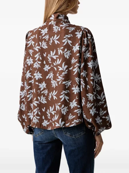 Bluză Fracomina cu funde cu model floral maro
