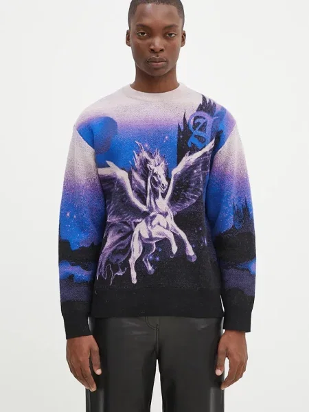 Vlněný svetr Aries Pegasus Knit pánský fialová