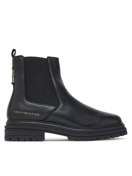 Tommy Hilfiger Ghete Jodhpur Th Emboss Grain Leather Chelsea negru