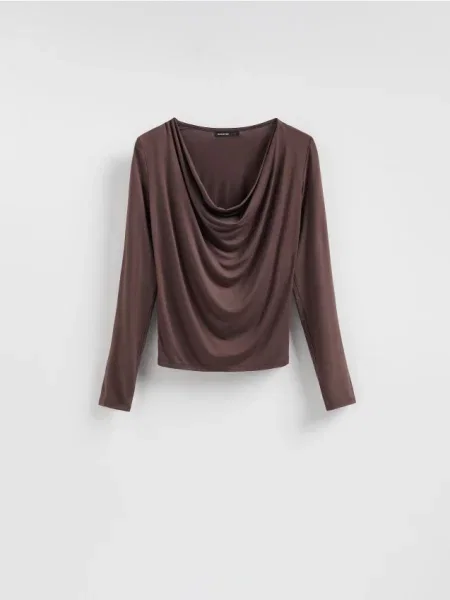 Reserved Блузка з тканини з високим вмістом темно коричневий