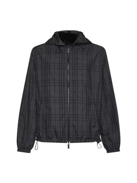 Kurtka Burberry w kratę z kapturem szara