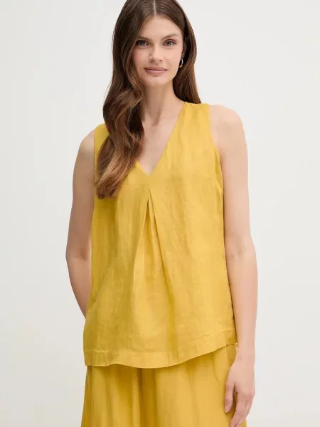 Ленена блуза United Colors of Benetton с изчистен дизайн жълто