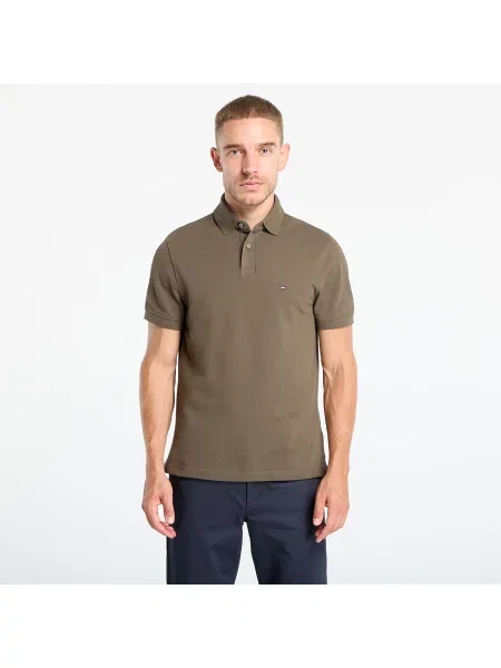 Тениска с яка Tommy Hilfiger мъжка с изчистен дизайн зелено