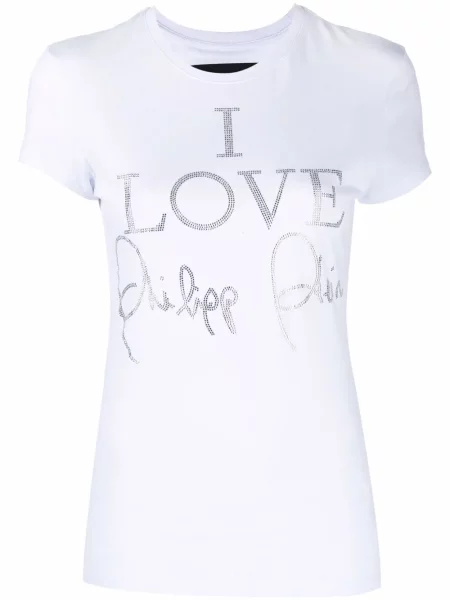 Tricou Philipp Plein de cristal alb