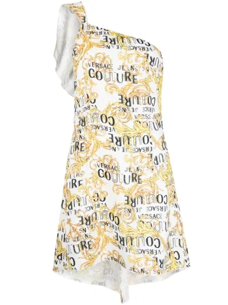 Κοστούμι τζιν φόρεμα Versace Jeans Couture με σχέδιο ενός ώμου λευκό