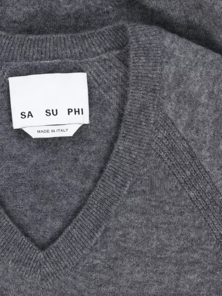 Pulover Sa Su Phi cu decolteu în V gri